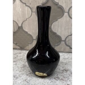 Vintage Haeger Black Floral Bud Vase Glossy Finish Pottery 5.5" Tall